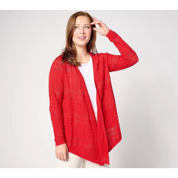 Joan Rivers Open-Front Crochet Sweater Cardigan Red Large - Picture 1 of 1